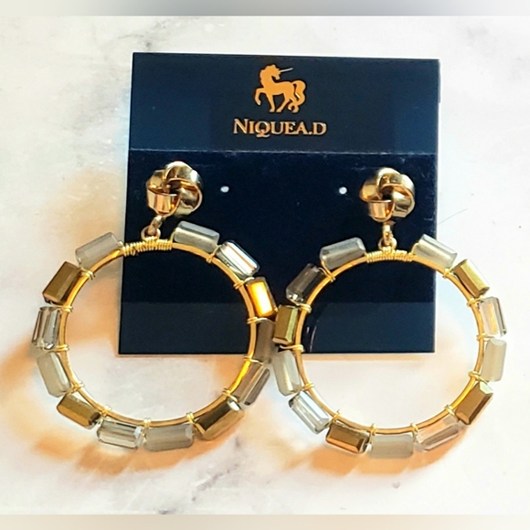 Niquead Jewelry - Niquea.d Gold Crystal Rhinestone Hoop Earrings NWT